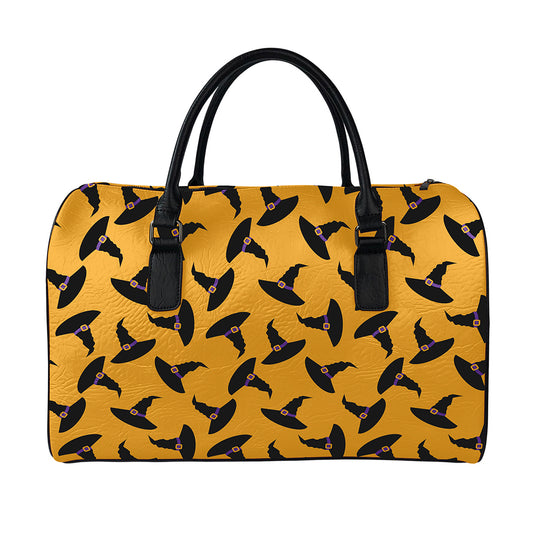 Halloween Witch Hat Pattern Print Leather Duffle Bag