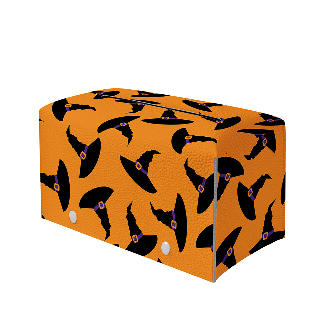 Halloween Witch Hat Pattern Print Leather Tissue Box Cover