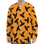 Halloween Witch Hat Pattern Print Long Sleeve Baseball Jersey