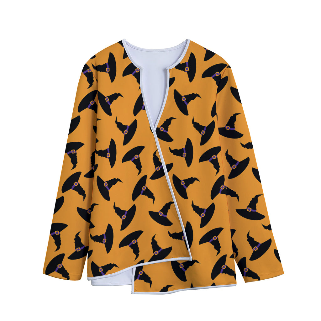 Halloween Witch Hat Pattern Print Long Sleeve Short Coat