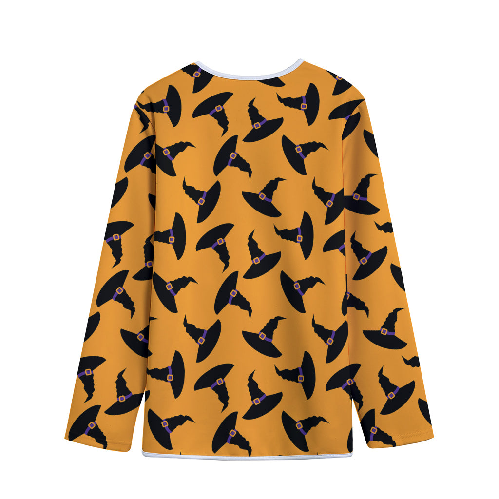 Halloween Witch Hat Pattern Print Long Sleeve Short Coat