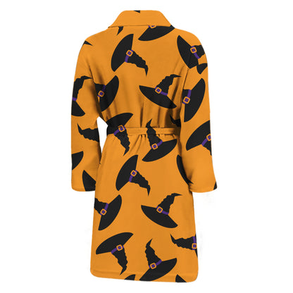 Halloween Witch Hat Pattern Print Men's Bathrobe