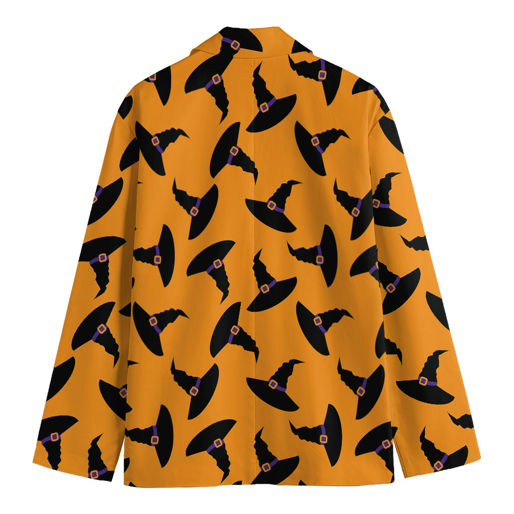 Halloween Witch Hat Pattern Print Men's Cotton Blazer