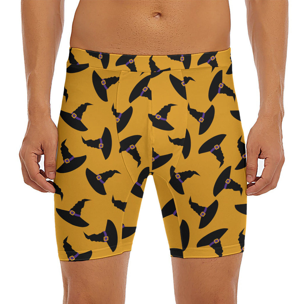 Halloween Witch Hat Pattern Print Men's Long Boxer Briefs