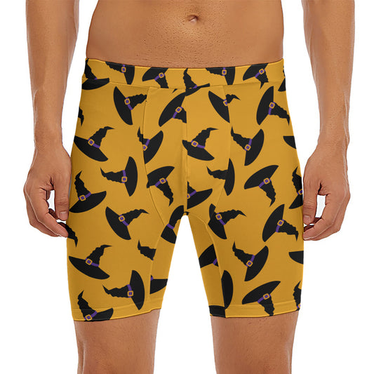 Halloween Witch Hat Pattern Print Men's Long Boxer Briefs