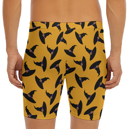 Halloween Witch Hat Pattern Print Men's Long Boxer Briefs