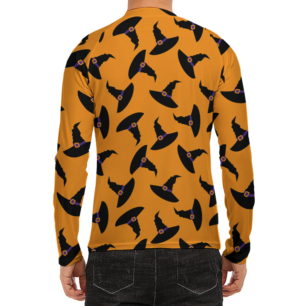 Halloween Witch Hat Pattern Print Men's Long Sleeve Rash Guard