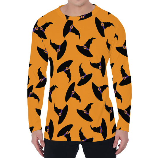 Halloween Witch Hat Pattern Print Men's Long Sleeve T-Shirt