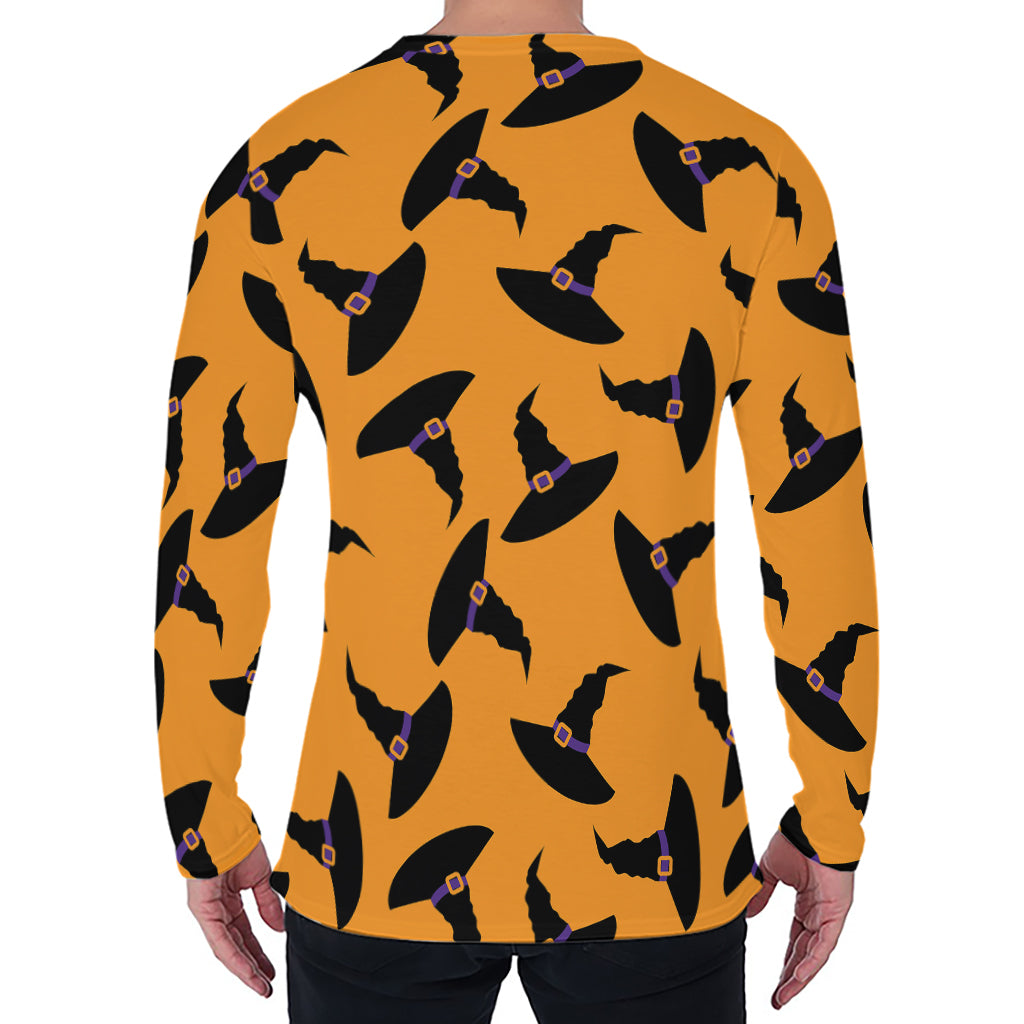 Halloween Witch Hat Pattern Print Men's Long Sleeve T-Shirt