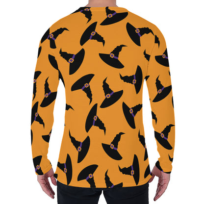 Halloween Witch Hat Pattern Print Men's Long Sleeve T-Shirt
