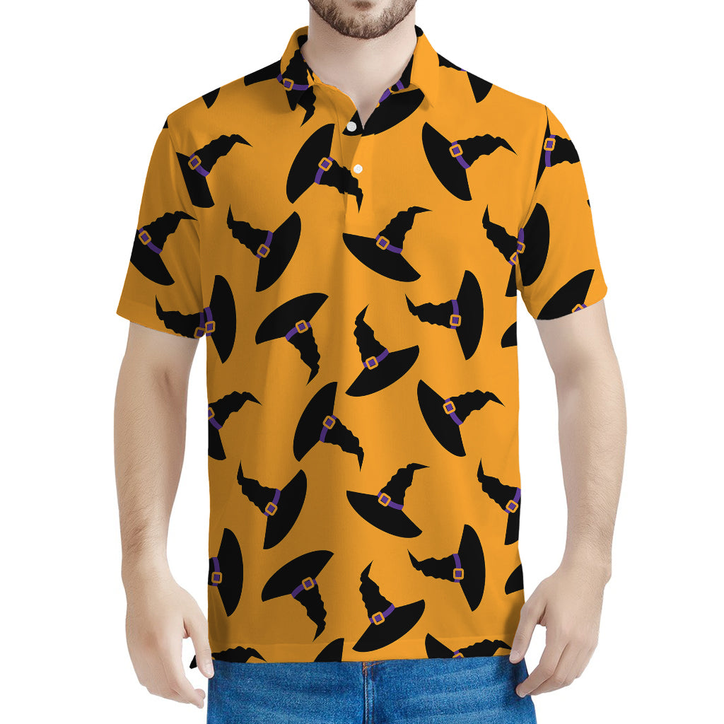 Halloween Witch Hat Pattern Print Men's Polo Shirt