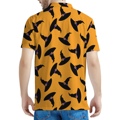 Halloween Witch Hat Pattern Print Men's Polo Shirt