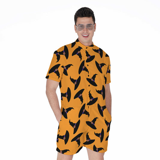 Halloween Witch Hat Pattern Print Men's Rompers