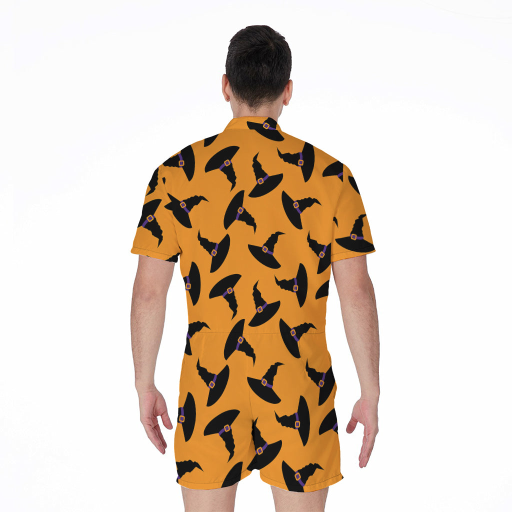 Halloween Witch Hat Pattern Print Men's Rompers