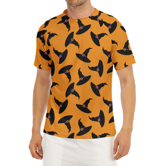 Halloween Witch Hat Pattern Print Men's Short Sleeve Rash Guard