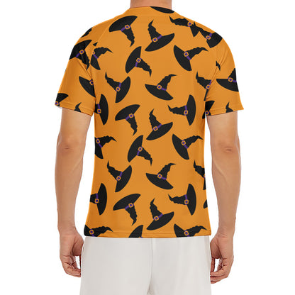 Halloween Witch Hat Pattern Print Men's Short Sleeve Rash Guard