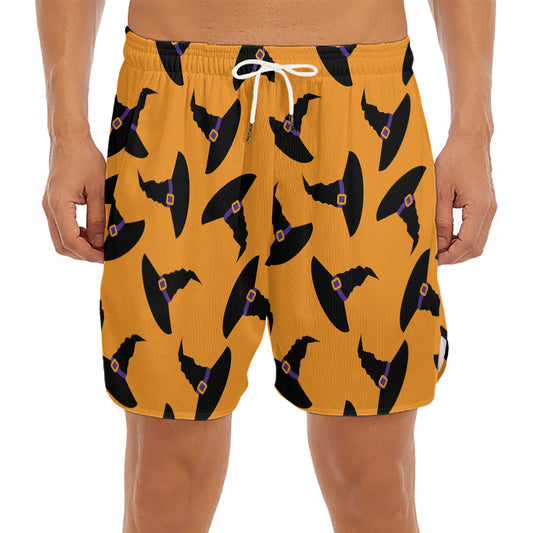 Halloween Witch Hat Pattern Print Men's Split Running Shorts