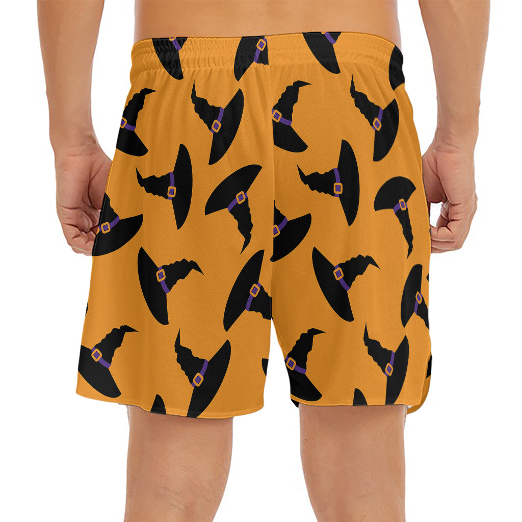 Halloween Witch Hat Pattern Print Men's Split Running Shorts