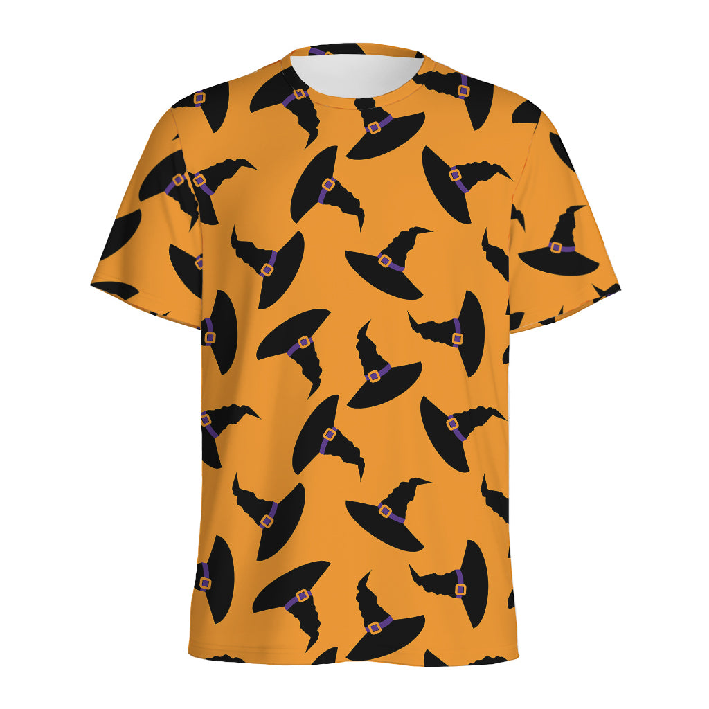 Halloween Witch Hat Pattern Print Men's Sports T-Shirt