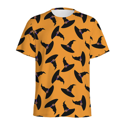 Halloween Witch Hat Pattern Print Men's Sports T-Shirt