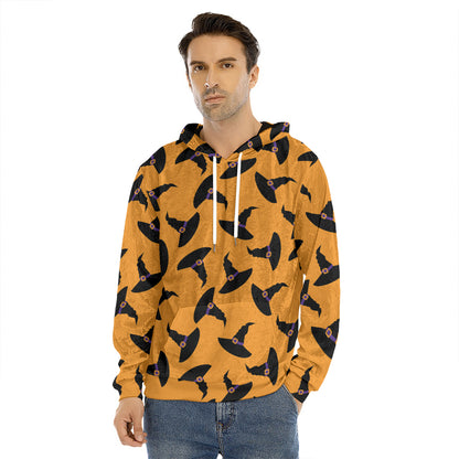 Halloween Witch Hat Pattern Print Men's Velvet Pullover Hoodie