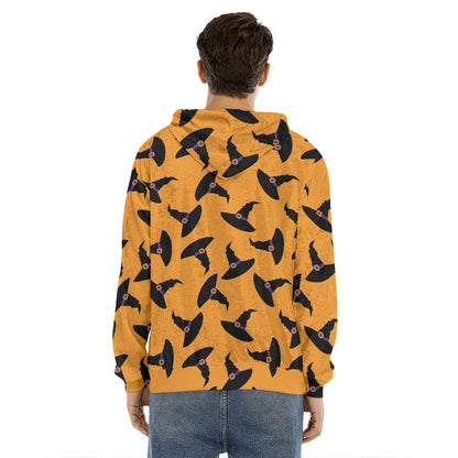 Halloween Witch Hat Pattern Print Men's Velvet Pullover Hoodie