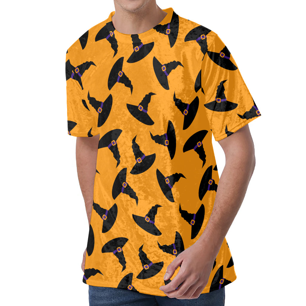 Halloween Witch Hat Pattern Print Men's Velvet T-Shirt