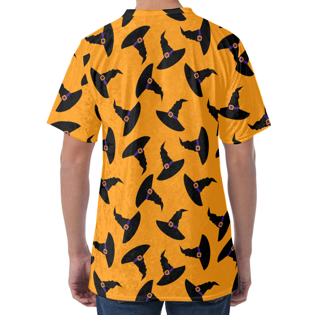 Halloween Witch Hat Pattern Print Men's Velvet T-Shirt