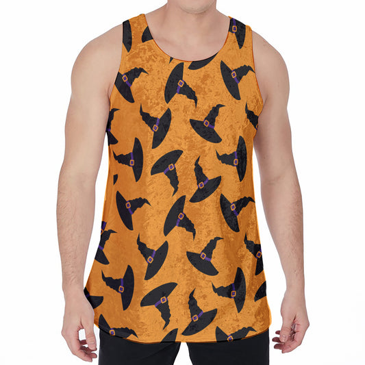 Halloween Witch Hat Pattern Print Men's Velvet Tank Top