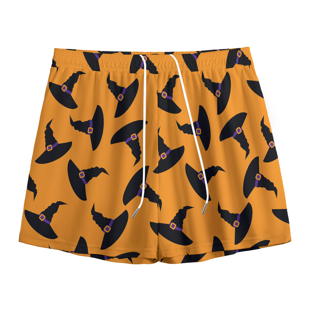 Halloween Witch Hat Pattern Print Mesh Shorts