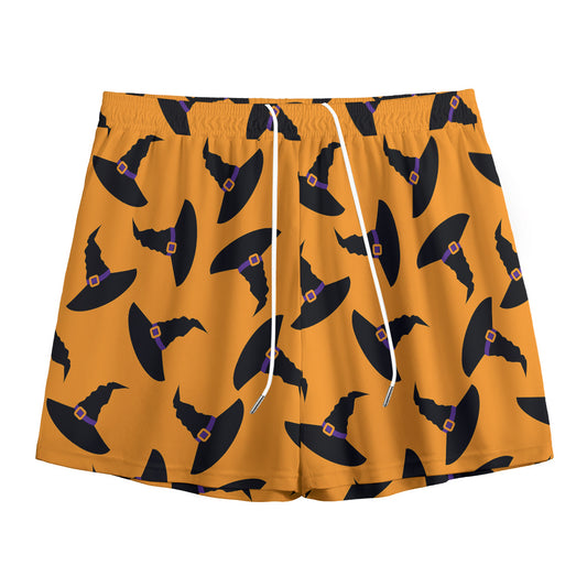 Halloween Witch Hat Pattern Print Mesh Shorts