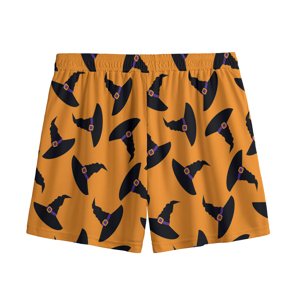 Halloween Witch Hat Pattern Print Mesh Shorts