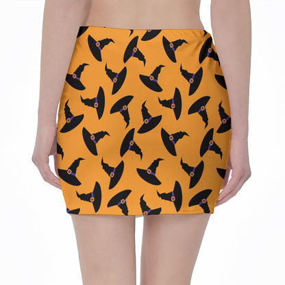 Halloween Witch Hat Pattern Print Pencil Mini Skirt