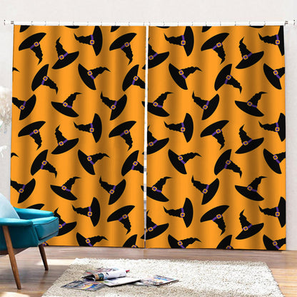 Halloween Witch Hat Pattern Print Pencil Pleat Curtains