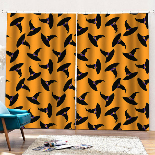 Halloween Witch Hat Pattern Print Pencil Pleat Curtains
