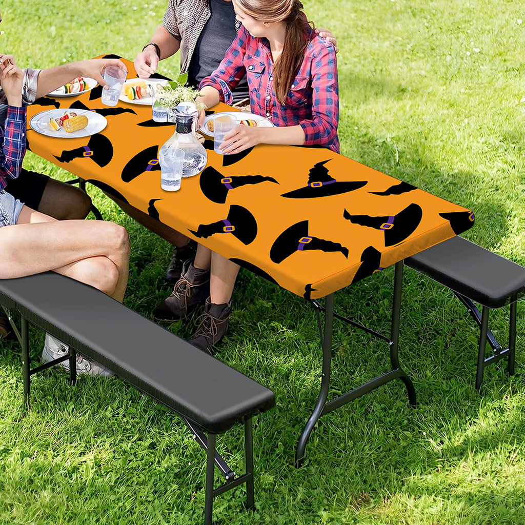 Halloween Witch Hat Pattern Print Picnic Table Cover