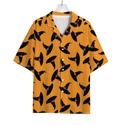 Halloween Witch Hat Pattern Print Rayon Hawaiian Shirt