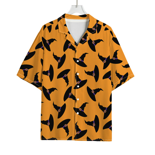 Halloween Witch Hat Pattern Print Rayon Hawaiian Shirt