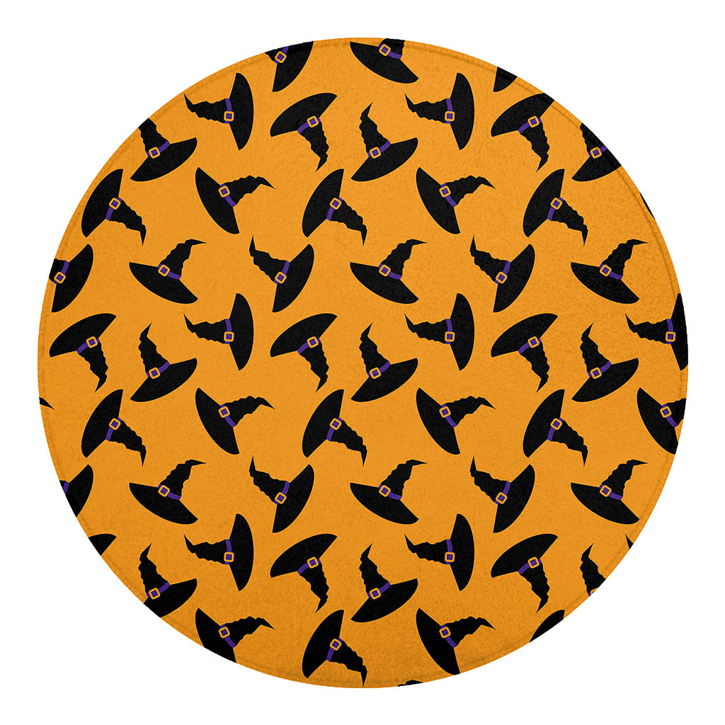 Halloween Witch Hat Pattern Print Round Blanket
