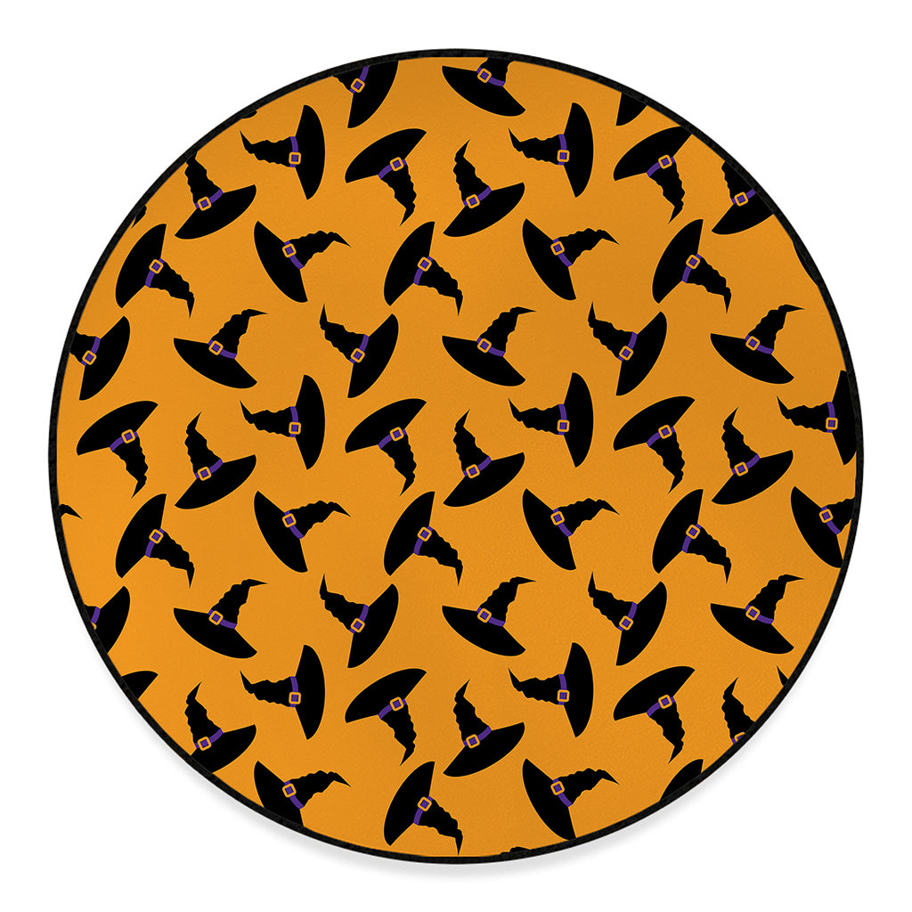 Halloween Witch Hat Pattern Print Round Floor Mat