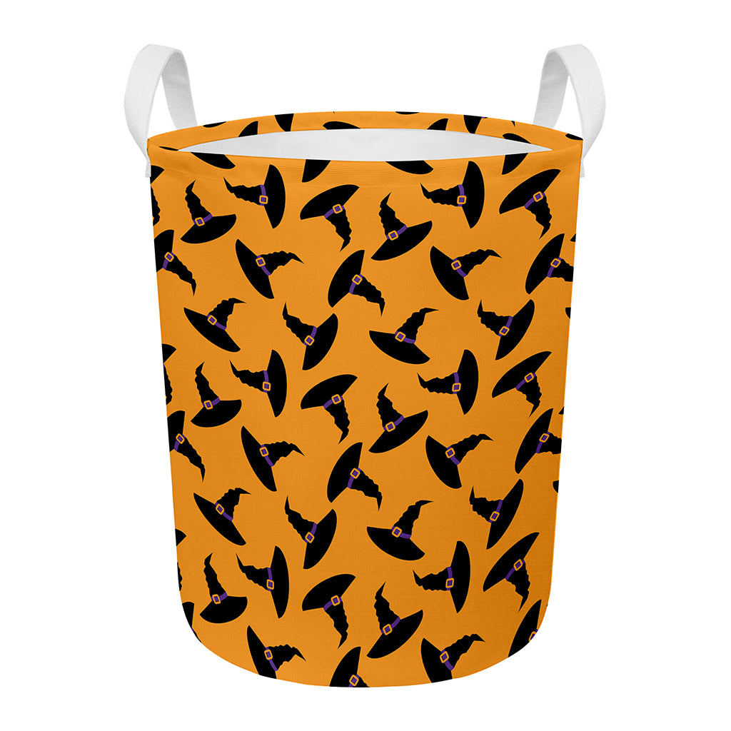 Halloween Witch Hat Pattern Print Round Laundry Basket