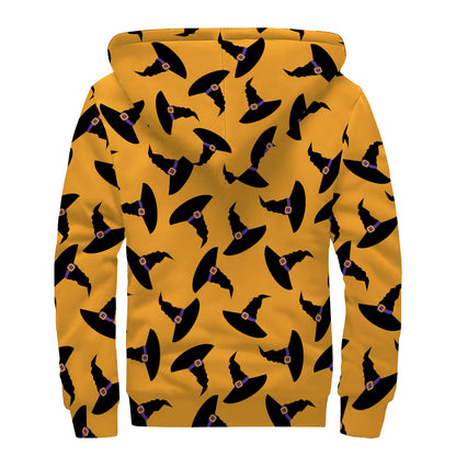 Halloween Witch Hat Pattern Print Sherpa Lined Zip Up Hoodie