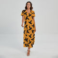 Halloween Witch Hat Pattern Print Short Sleeve Maxi Dress