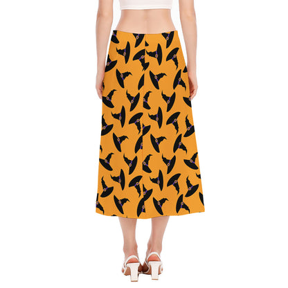 Halloween Witch Hat Pattern Print Side Slit Midi Skirt