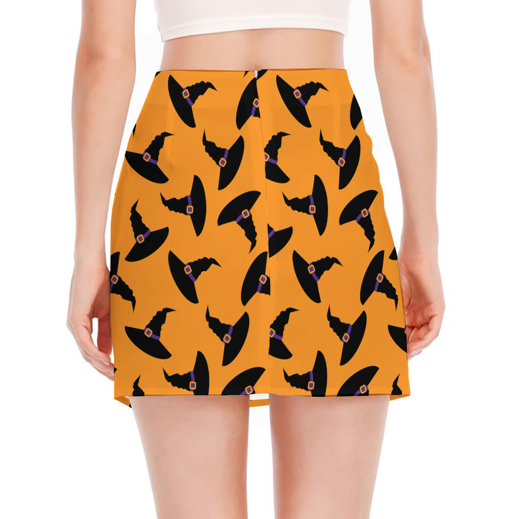 Halloween Witch Hat Pattern Print Side Slit Mini Skirt