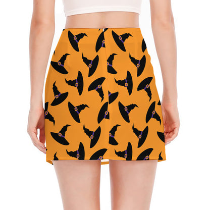 Halloween Witch Hat Pattern Print Side Slit Mini Skirt