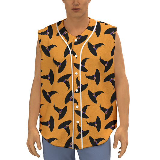 Halloween Witch Hat Pattern Print Sleeveless Baseball Jersey