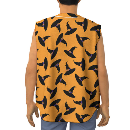 Halloween Witch Hat Pattern Print Sleeveless Baseball Jersey