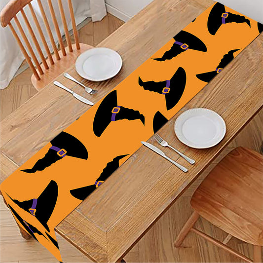Halloween Witch Hat Pattern Print Table Runner