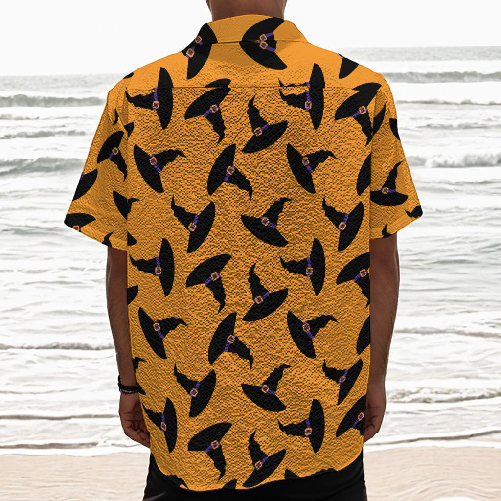 Halloween Witch Hat Pattern Print Textured Short Sleeve Shirt